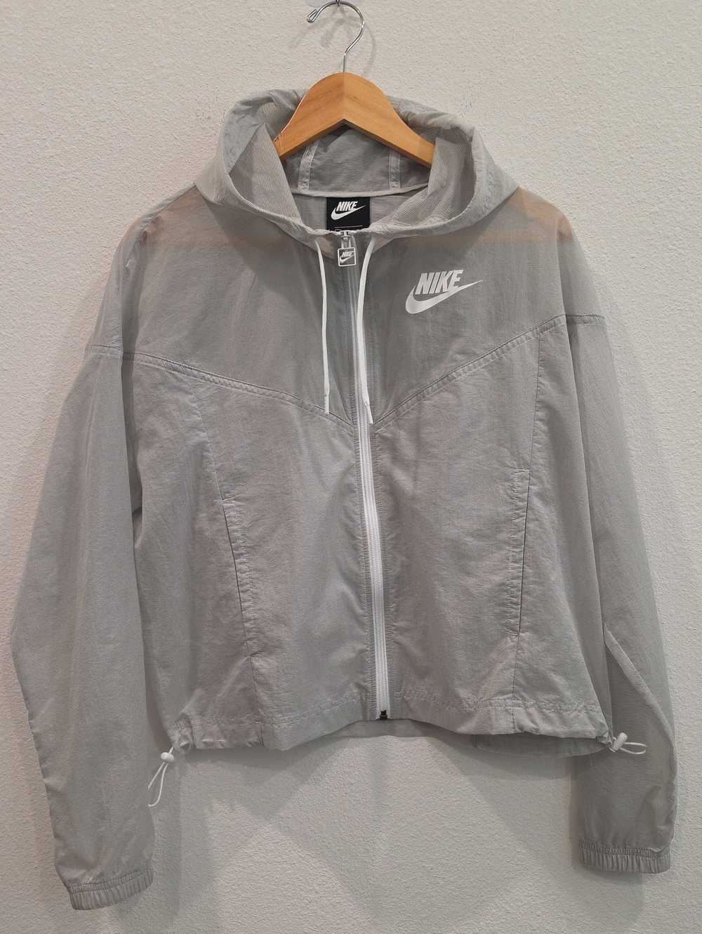 Nike Light Gray Sheer Hooded Windbreaker Jacket